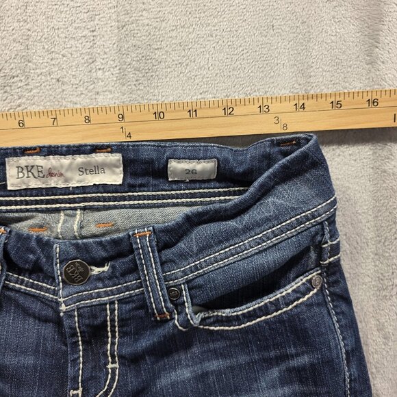 BKE Denim Stella Jeans Womens 26 Blue Straight Leg Raw Hem Stretch Style BPL1404 - Picture 8 of 12